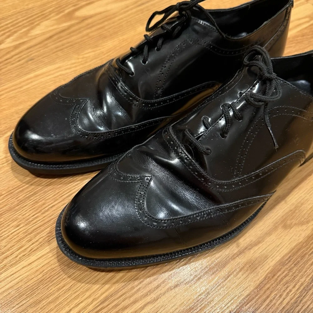 San Remo Black Leather Wing Tips Lace Up Dress Shoes 12M‎ Made in Italy
